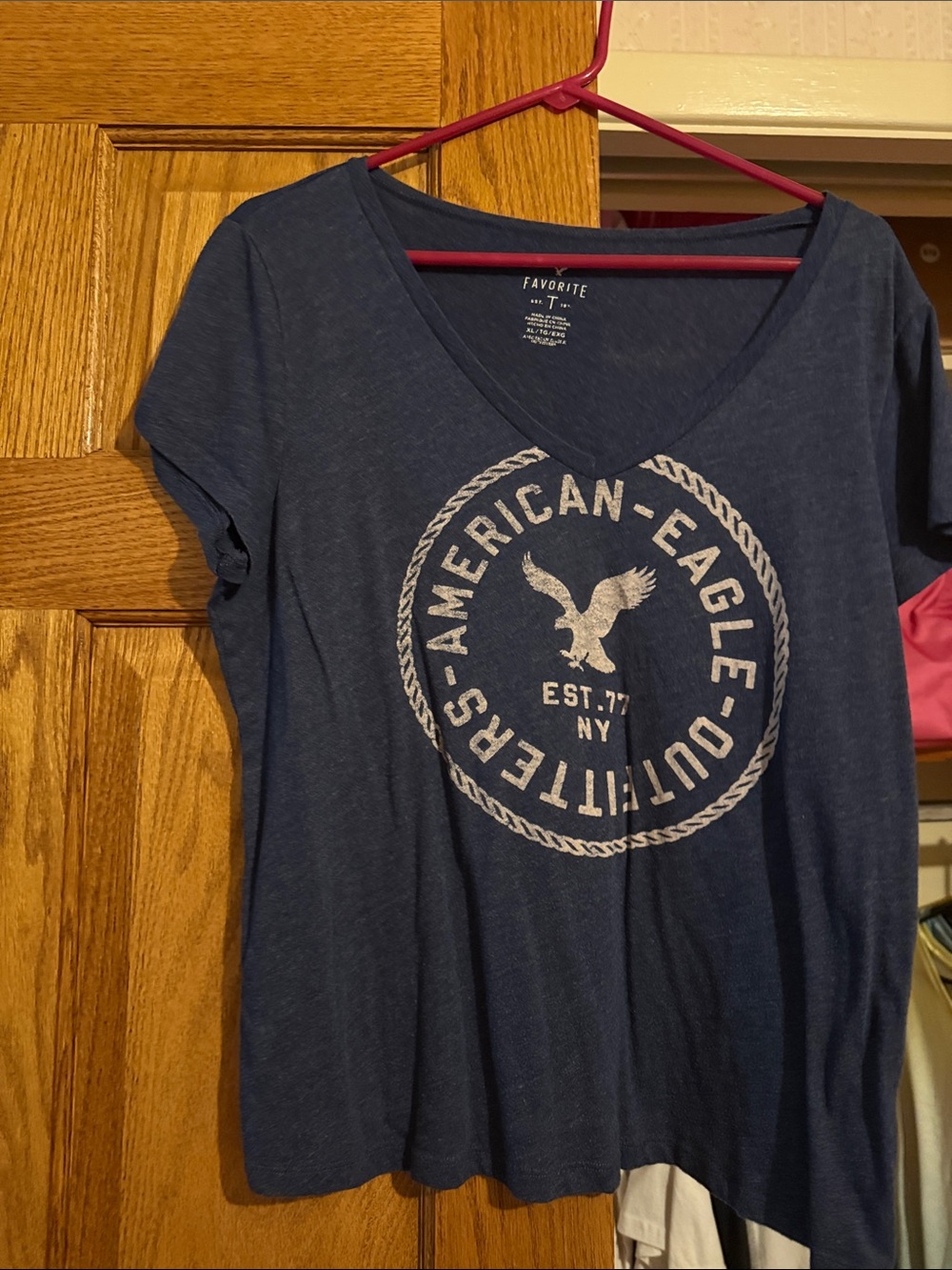 American Eagle Outfitters Navy V-Neck Short Sleeve Logo Tee size XL EUC